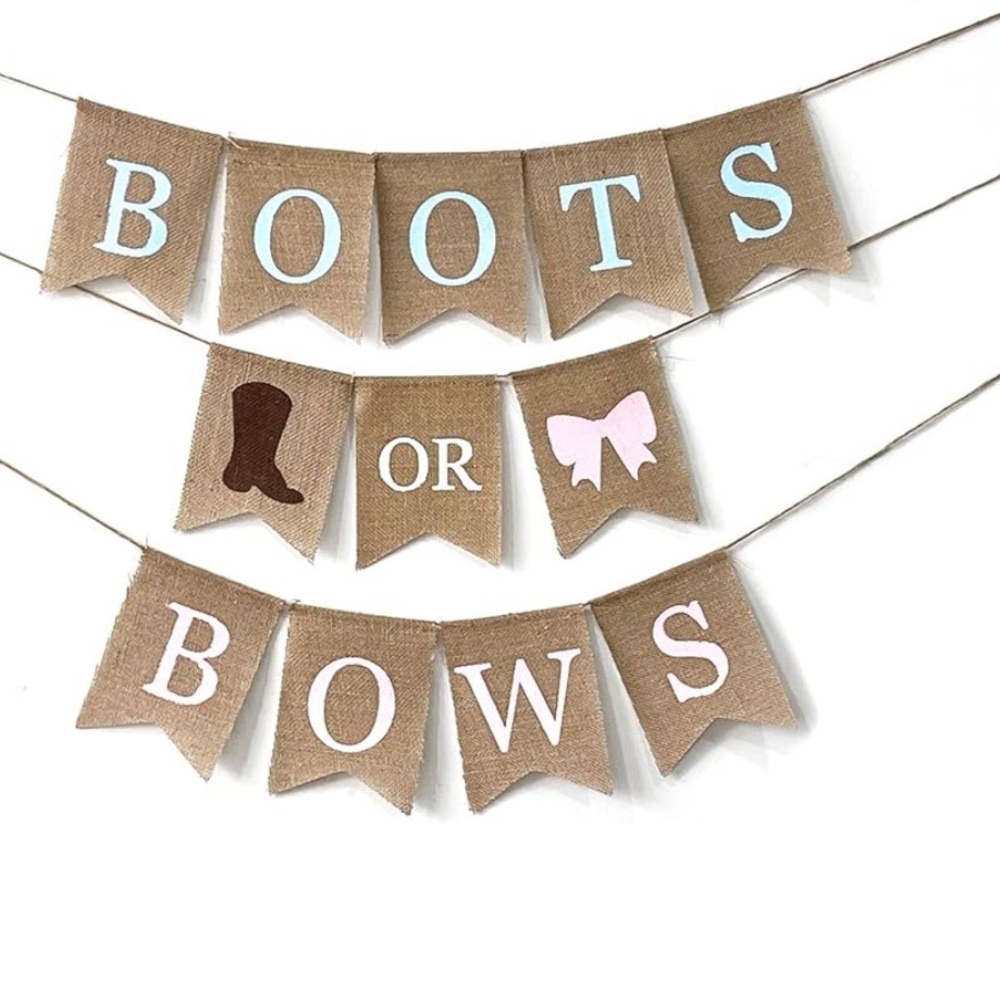 Boots or Bows Burlap Banner